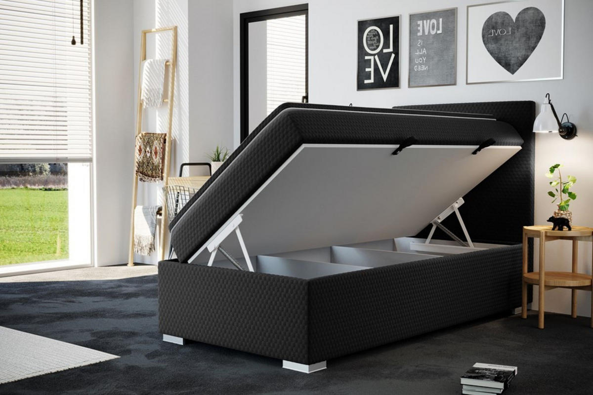 BOXBETT Mit Bettkasten Matratze Topper ICON Schwarz 80x200 cm Rechts - Schwarz, Holz (80/200cm) - Kaiser Möbel