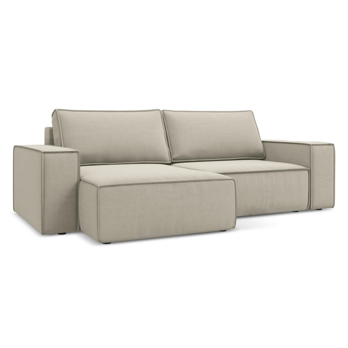 ECKSOFA mit Schlaffunktion Samt Stoff Creme - Perlmutt/Creme, Kunststoff/Textil (148/257cm) - LaMiaSofa