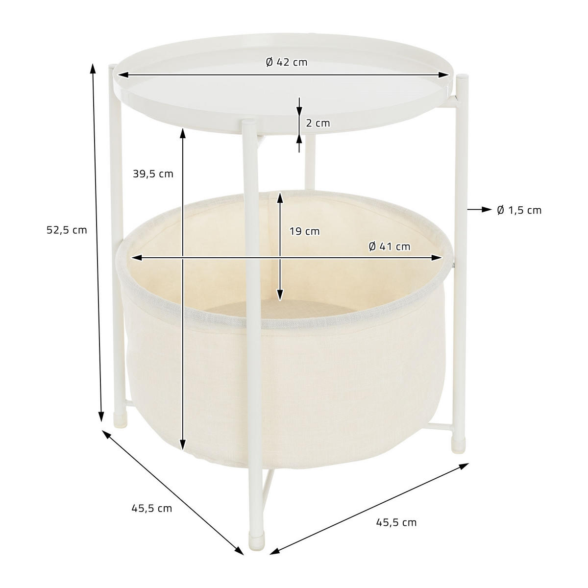 BEISTELLTISCH Rund Weiß 45,5/52,5 cm - Weiß, Metall (52.5/45.5/52.5cm) - ML-DESIGN