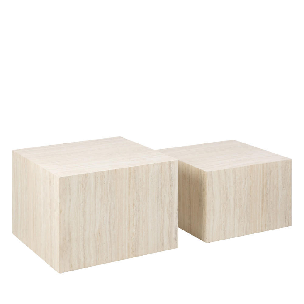 COUCHTISCH - Set aus 2 quadratischen Beistelltischen im Travertin-Effekt - Beige - Beige, Papier (58/58/40cm) - Drawer