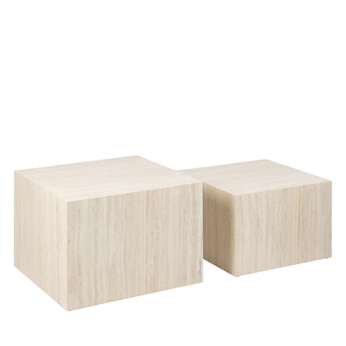 COUCHTISCH - Set aus 2 quadratischen Beistelltischen im Travertin-Effekt - Beige - Beige, Papier (58/58/40cm) - Drawer