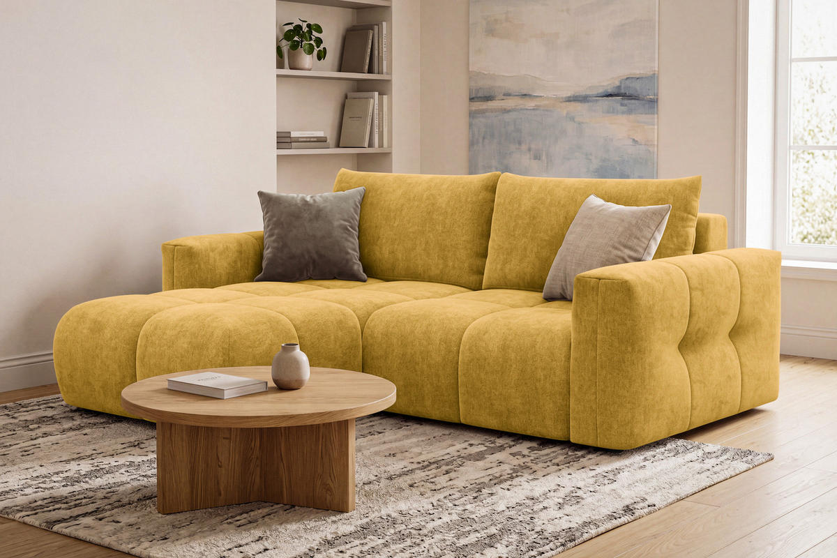 ECKSOFA VERONA 3-Sitzer links, Gelb - Gelb/Schwarz, Holz/Textil (224/173cm) - Courtois Laville