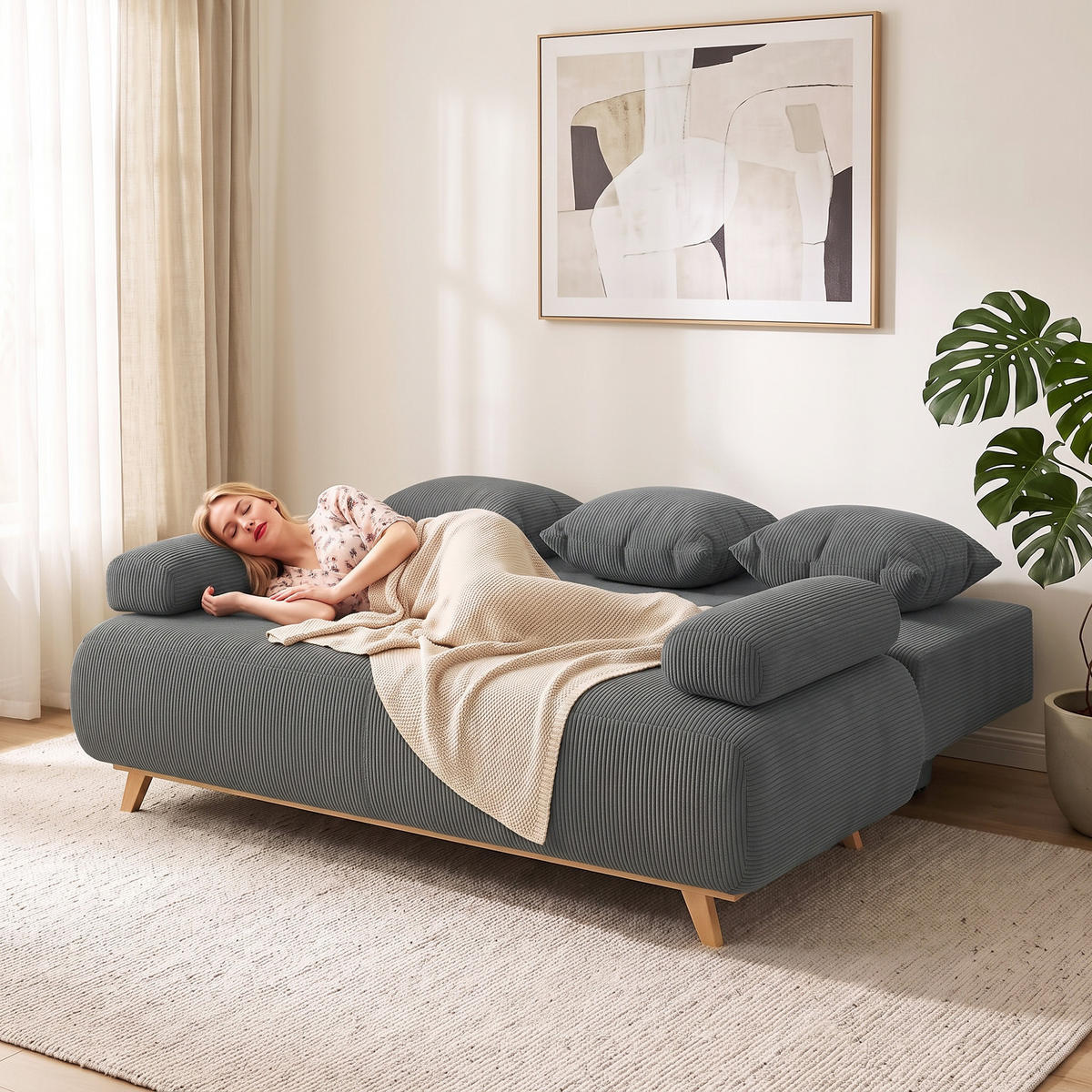 BÄDDSOFFA i grå manchester - Beige/Grå, Textil/Plast (100/84/188cm) - HOMCOM