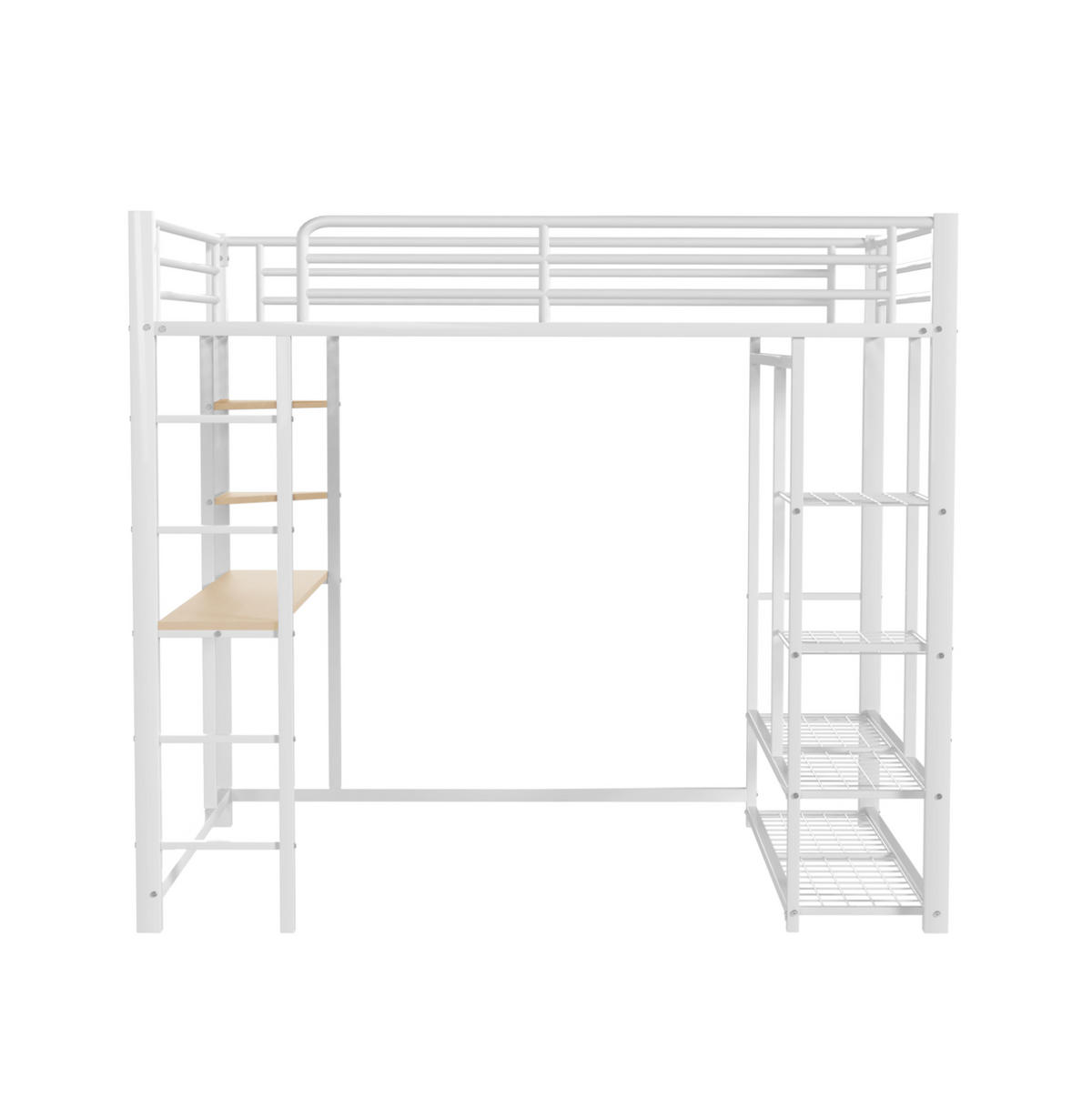 HOCHBETT 140/200 cm Weiß mit Schreibtisch und Kleiderschrank - Weiß, Metall (140/200cm) - MIVRAY