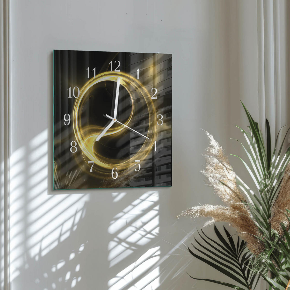 WANDUHR 30x30 cm - Abstraktionskreis - Gelb, Glas (30/30/0.4cm) - TULUP