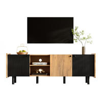TV SCHRANK mit Drei Türen und Zwei Offenen Fächern - Schwarz/Braun, Holzwerkstoff (38/57/160cm) - Urban Meuble