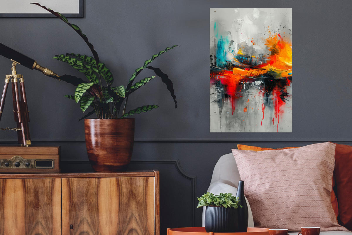 WANDTATTOO Moderne Kunst - Orange - Grau - Abstrakt 40x60 cm - Hellgrau, Kunststoff (40/60/0.1cm) - MuchoWow