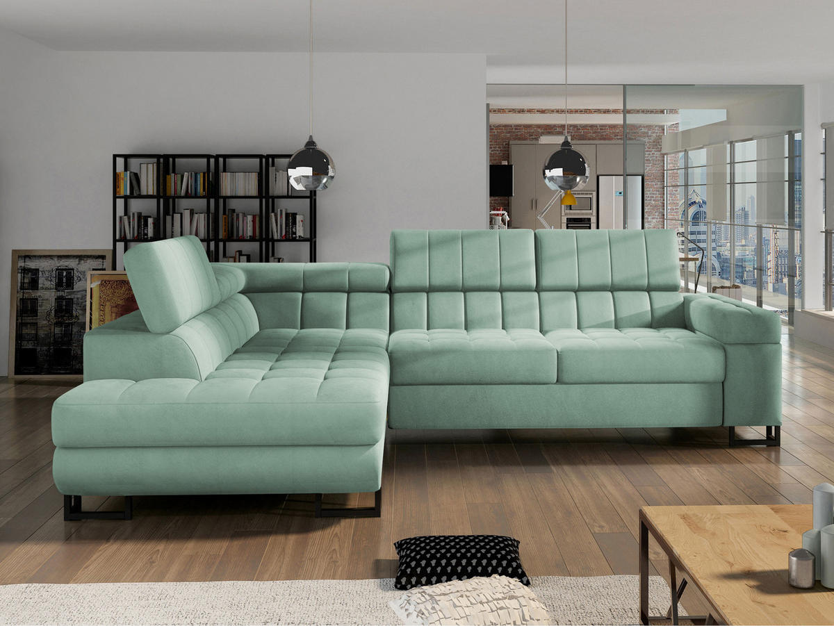 ECKSOFA Laris, Seite: Links - Schwarz/Hellgrün, Holz/Textil (271/203cm) - MIRJAN24
