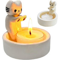 TEELICHTHALTER Katze Harz Weiß - Weiß, Kunststoff (6cm)