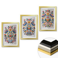WANDBILDER 3er Set - 20x30 cm Goldrahmen - Blumenmuster in intensiven Farben - Goldfarben, Kunststoff (20/30cm) - ArtPrintCave