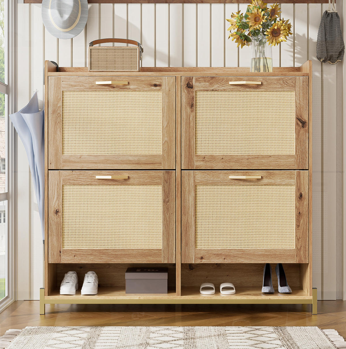 SCHUHSCHRANK 108,5/24/100 cm holzfarben aus MDF mit Ablagefach - Naturfarben, Holzwerkstoff (108.5/100/24cm) - OKWISH