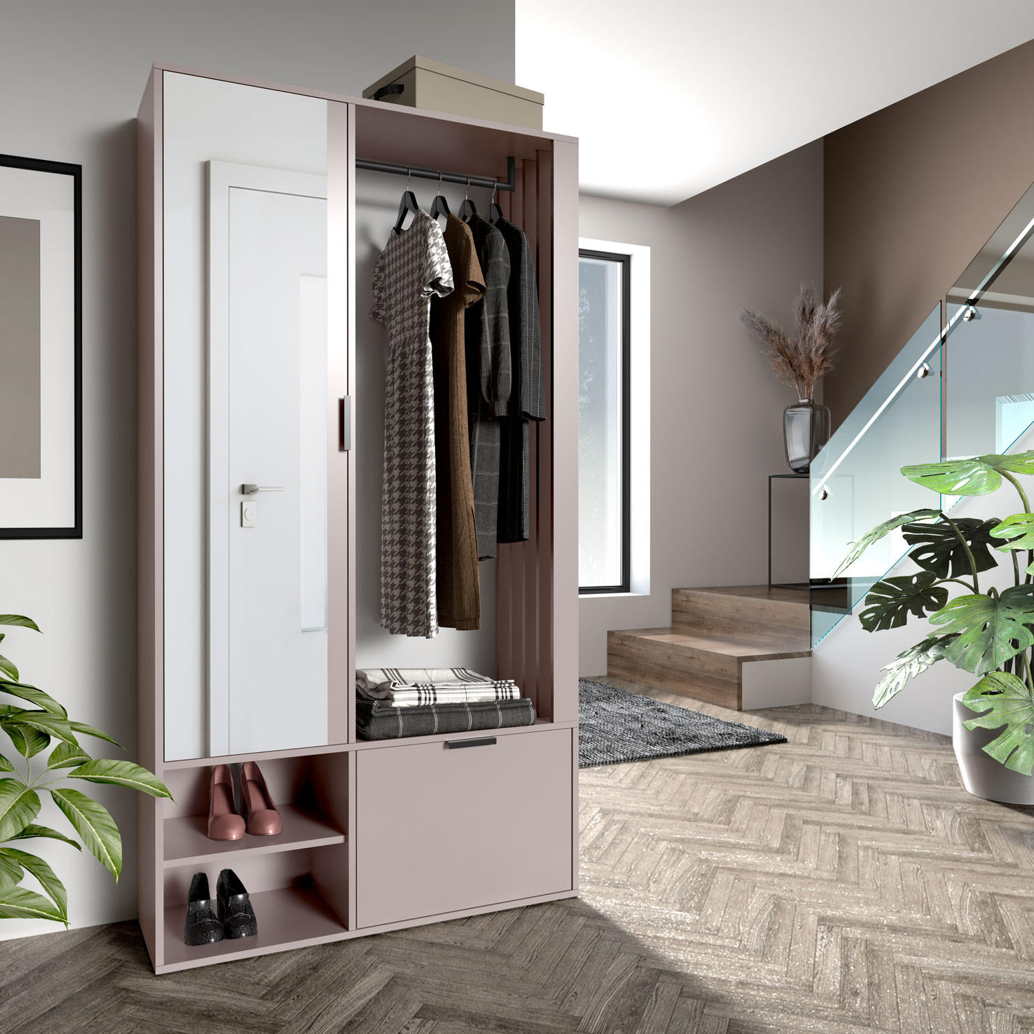 GARDEROBENSCHRANK Limo Plus mit zwei Türen kaschmir - Kaschmir, Holzwerkstoff (100/190/33cm) - Beautysofa