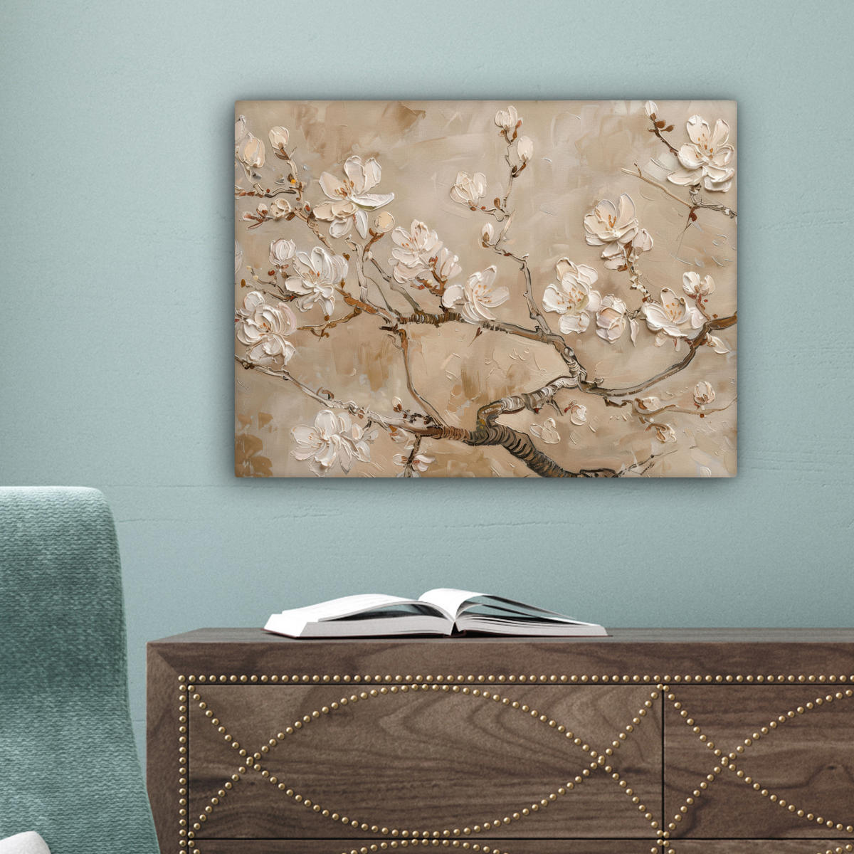 LEINWANDBILD - Blumen - Modern - Beige - Weiß - Blüte - 40x30 - Wanddeko - Beige, Textil (40/30cm) - MuchoWow