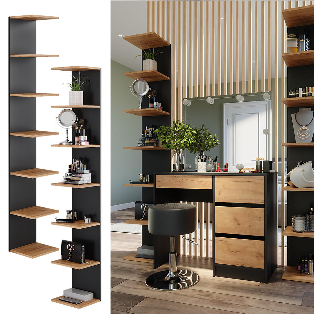 Thumbnail - Vicco Wandregal, Anthrazit, Holzwerkstoff, 6 Fächer, Rechteckig, 30x190x28 cm, Wohnzimmer, Regale, Wandregale