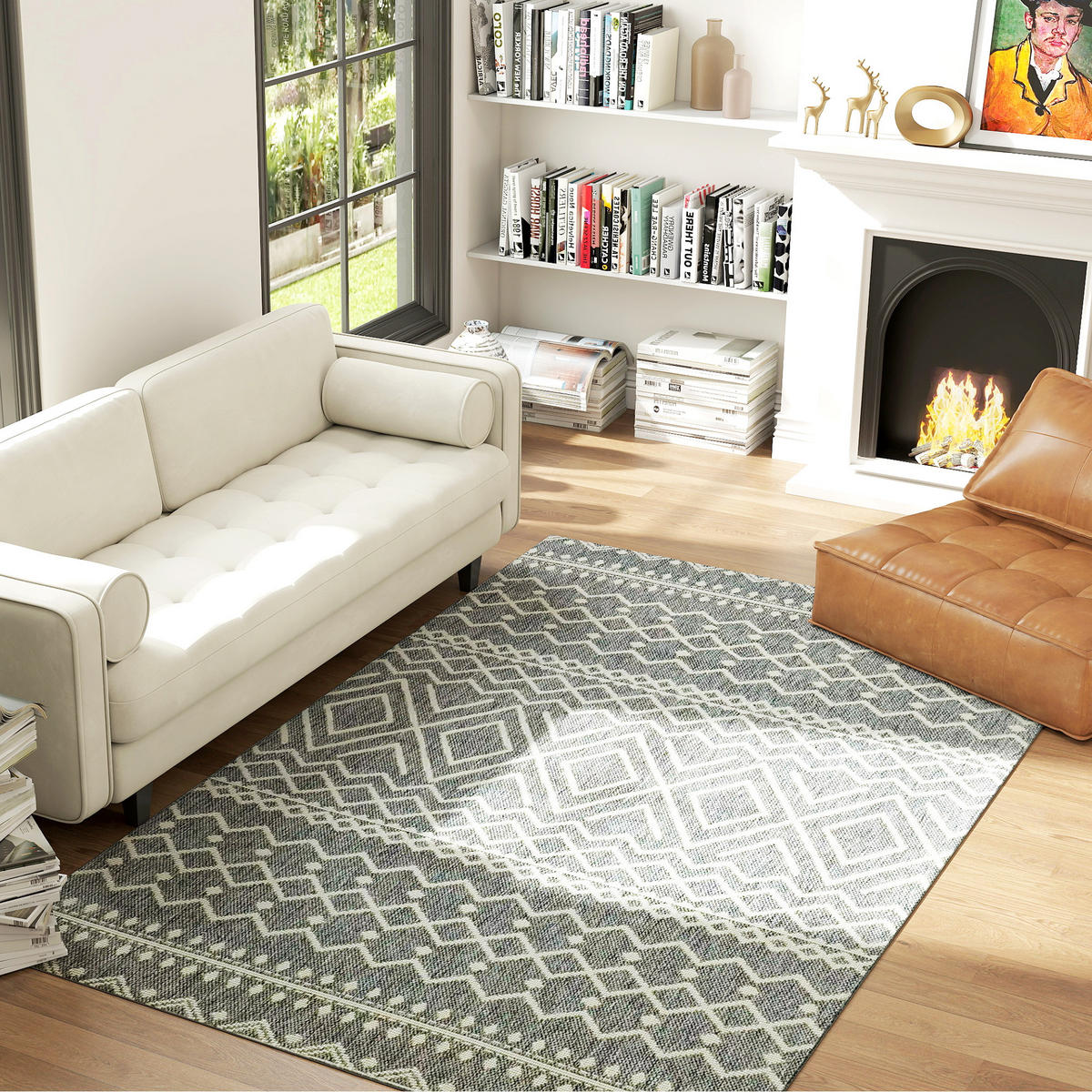 Teppich Polypropylen Grau - Grau, Kunststoff (120/170cm) - HOMCOM