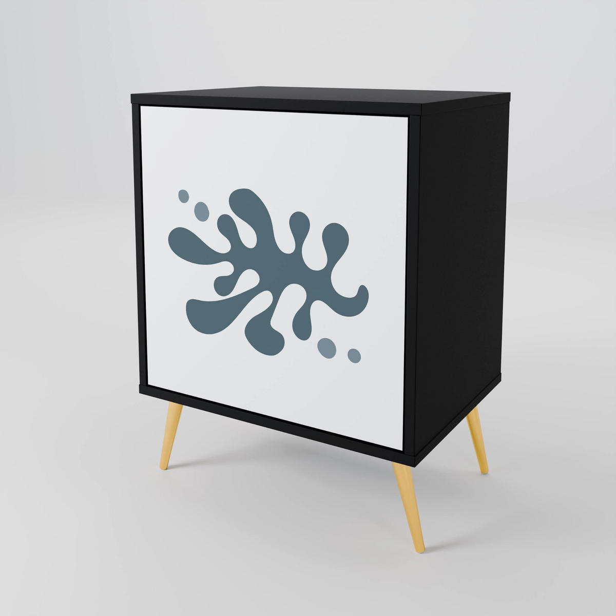 SIDEBOARD WONDERLAND VEGETATION, Schwarz, 57,5x42x70,5 cm, Schwarze Metall-Sternfüße - Multicolor/Schwarz, Holzwerkstoff/Metall (57.5/70.5/42cm) - SpaceRebels