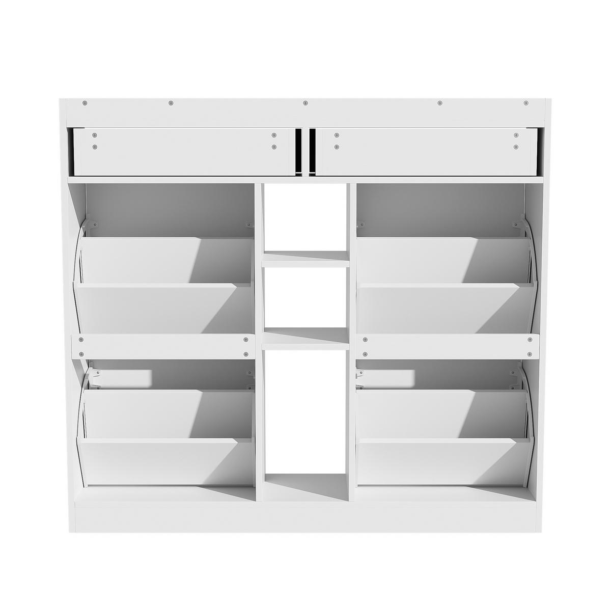 SCHUHSCHRANK aus Spanplatte 110x26x100cm in Weiß mit 4 Klapptüren - Weiß, Holzwerkstoff (110/100/26cm) - Modfu