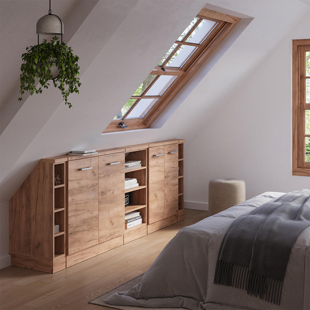 DACHSCHRÄGENSCHRANK-SET Rion Goldkraft Eiche 5er Set - Honigeiche, Holzwerkstoff (210/81.6/46cm) - Vicco