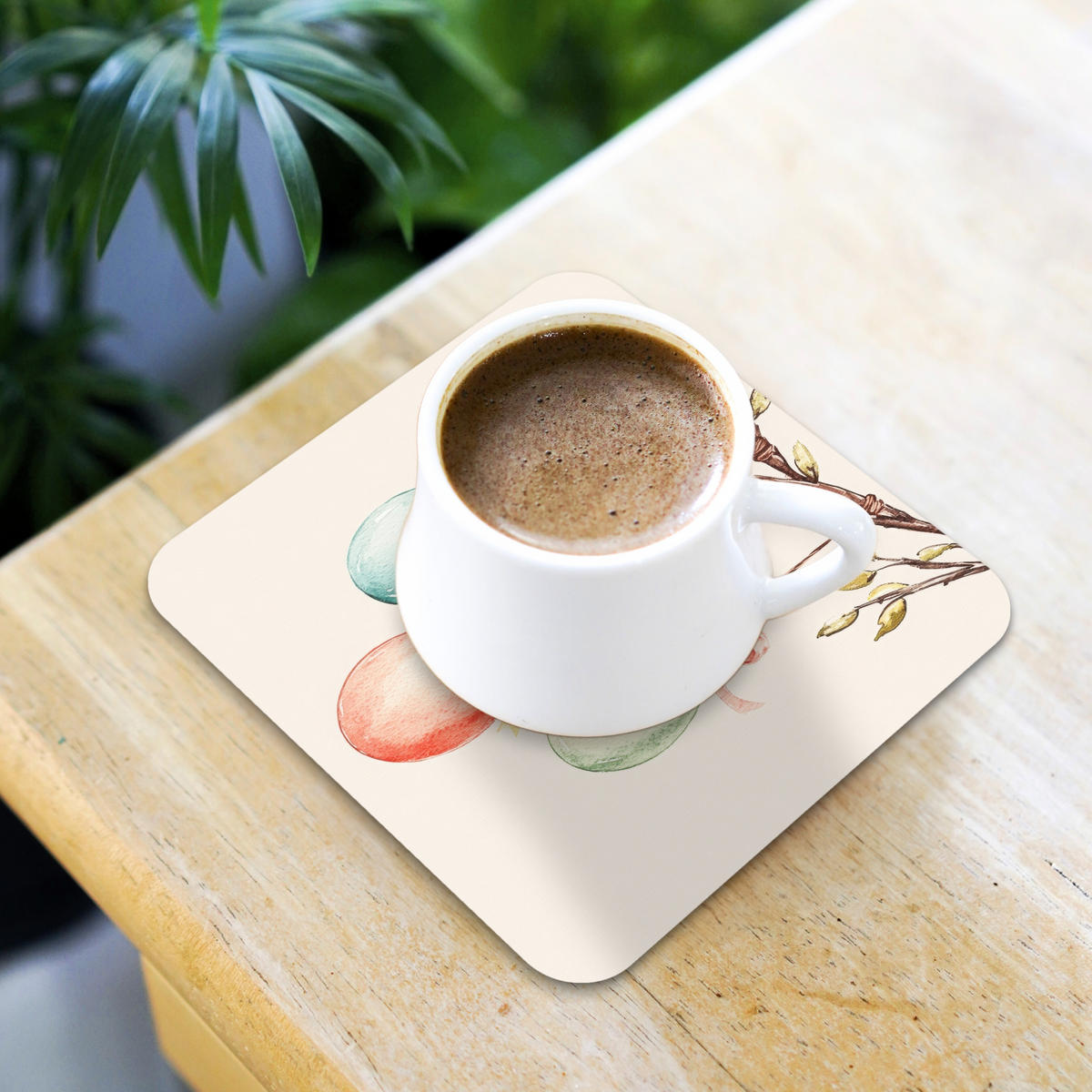 GLASUNTERSETZER 6er-Set Osterkuchen - Schleife - Eier 10x10 cm - Creme, Naturmaterialien (10/0.2cm) - MuchoWow