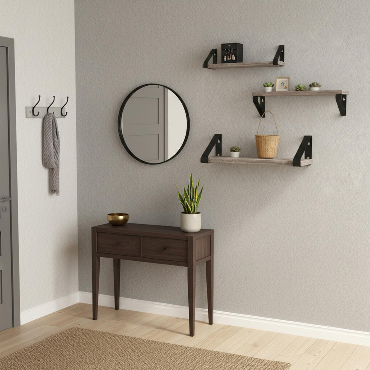 WANDREGAL-SET - Beige, Holzwerkstoff/Metall (40/11/12cm) - Relaxdays