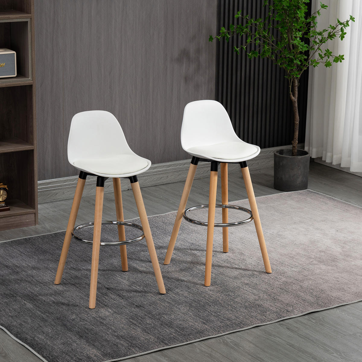 BARHOCKER 2er-Set DE-14704 mit Rückenlehne & Fußstütze Weiß - Weiß, Holzwerkstoff (43/91/43cm) - ComfortXL