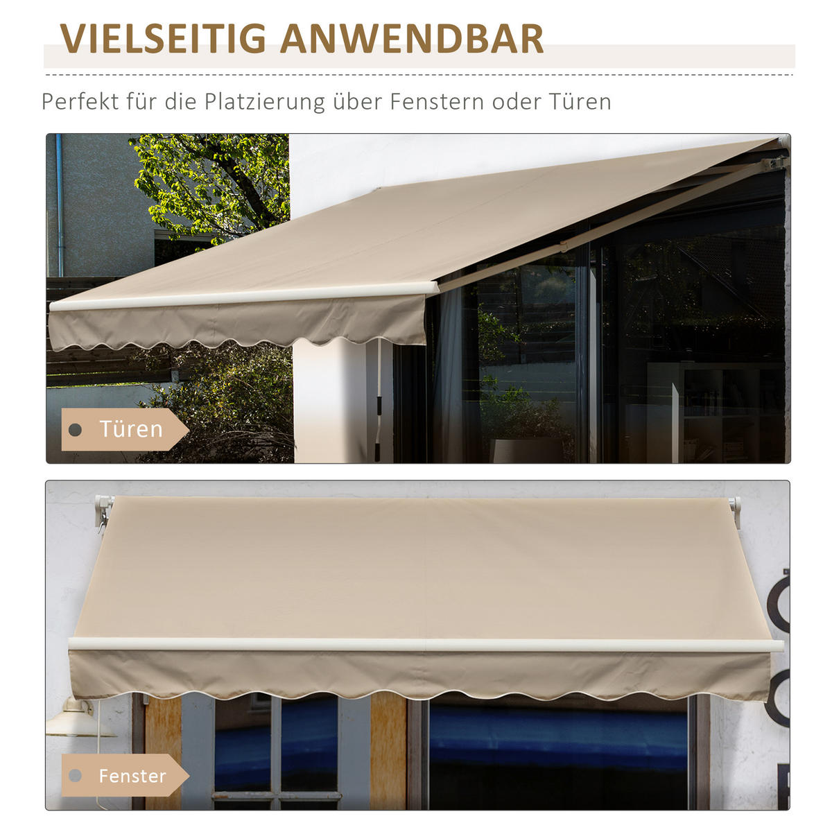 MARKISE, Beige+Weiß, Aluminium, Eisen, Polyester - Beige, Metall (245/350/395cm) - Outsunny