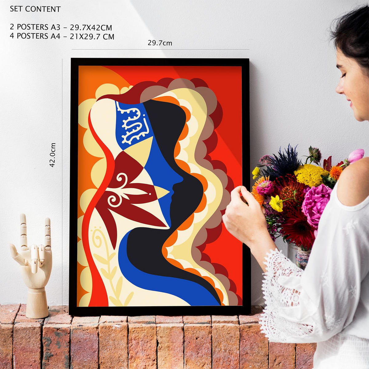 POSTER Set Mit 6 Rococo Arts 2 In Weibliche Zusammenfassung Ästhetische Dekorative Gemälde Für Ihr Wohnzimmer Zuhause A3 & A4 Rahmen Aus Hellem Holz - Beige, Papier (29/3cm) - Nacnic