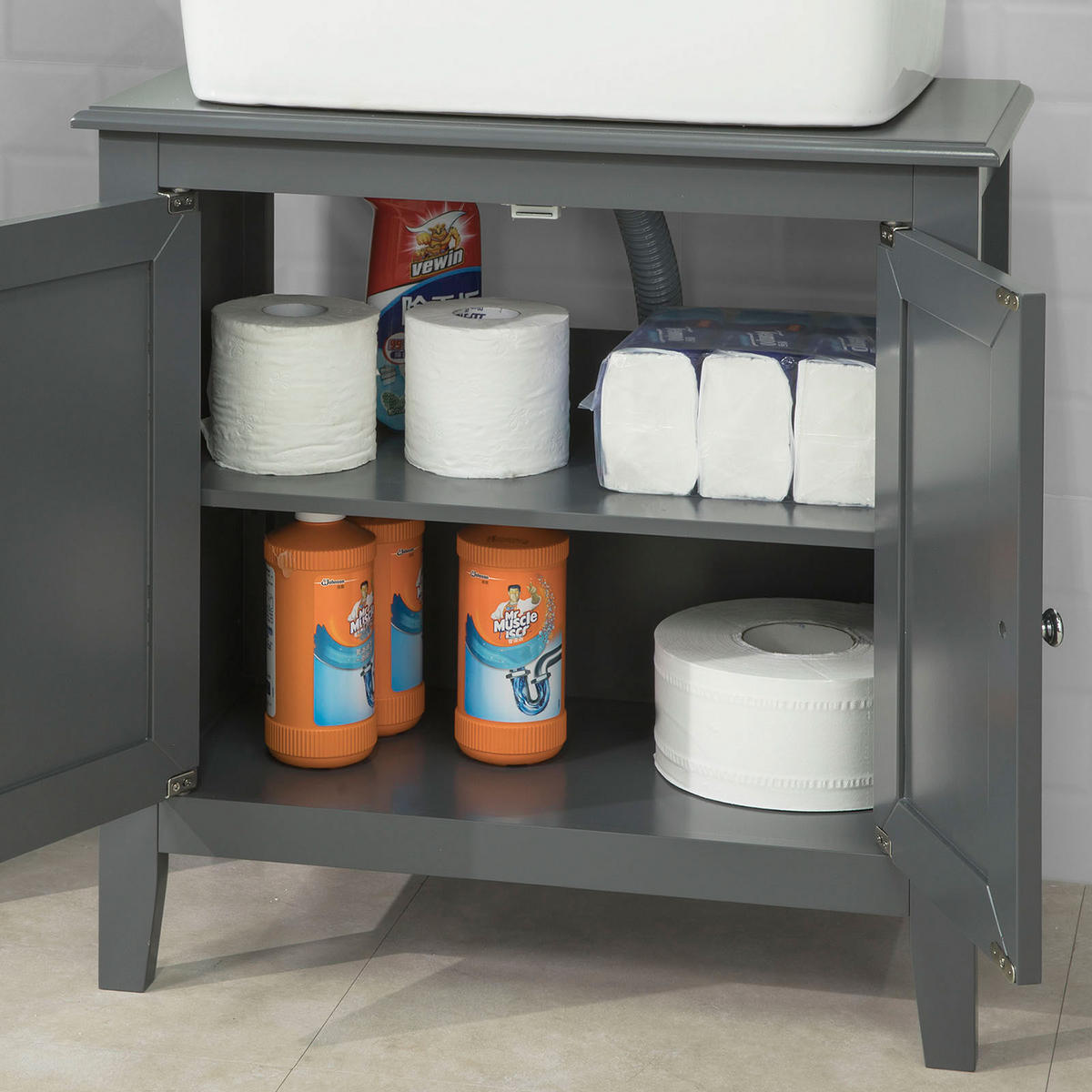 WASCHBECKENUNTERSCHRANK Grau - Grau, Holzwerkstoff (60/62/30cm) - SoBuy