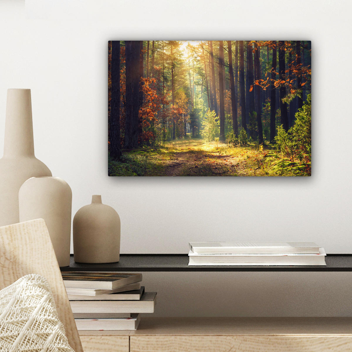 LEINWANDBILD Wald - Herbst - Bäume 30x20 cm - Dunkelgrün, Textil (30/20cm) - MuchoWow