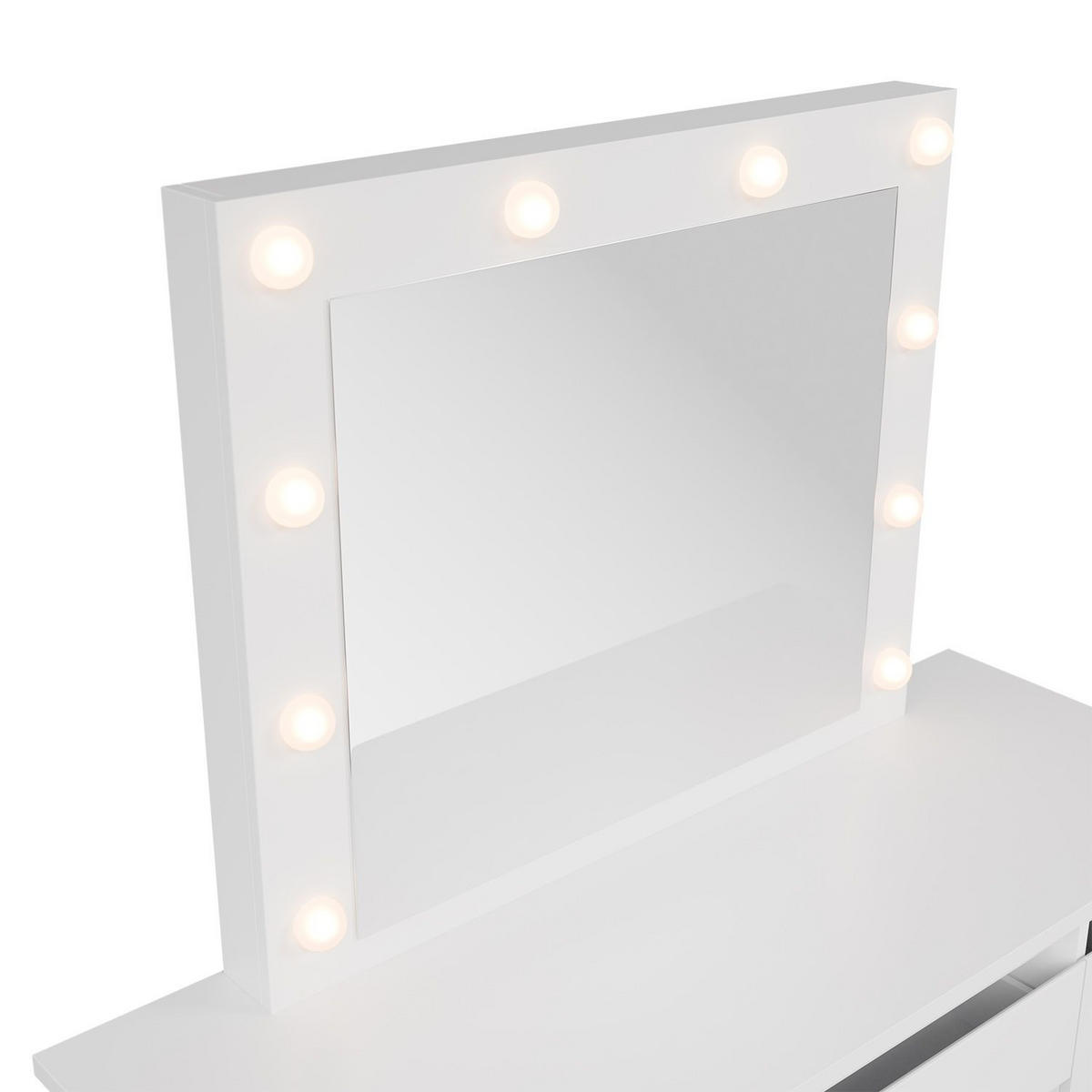 SCHMINKTISCH Talea mit LED (3 Lichtstufen) inkl Hocker Tonia - Weiß, Holz (110/141/40cm) - Juskys