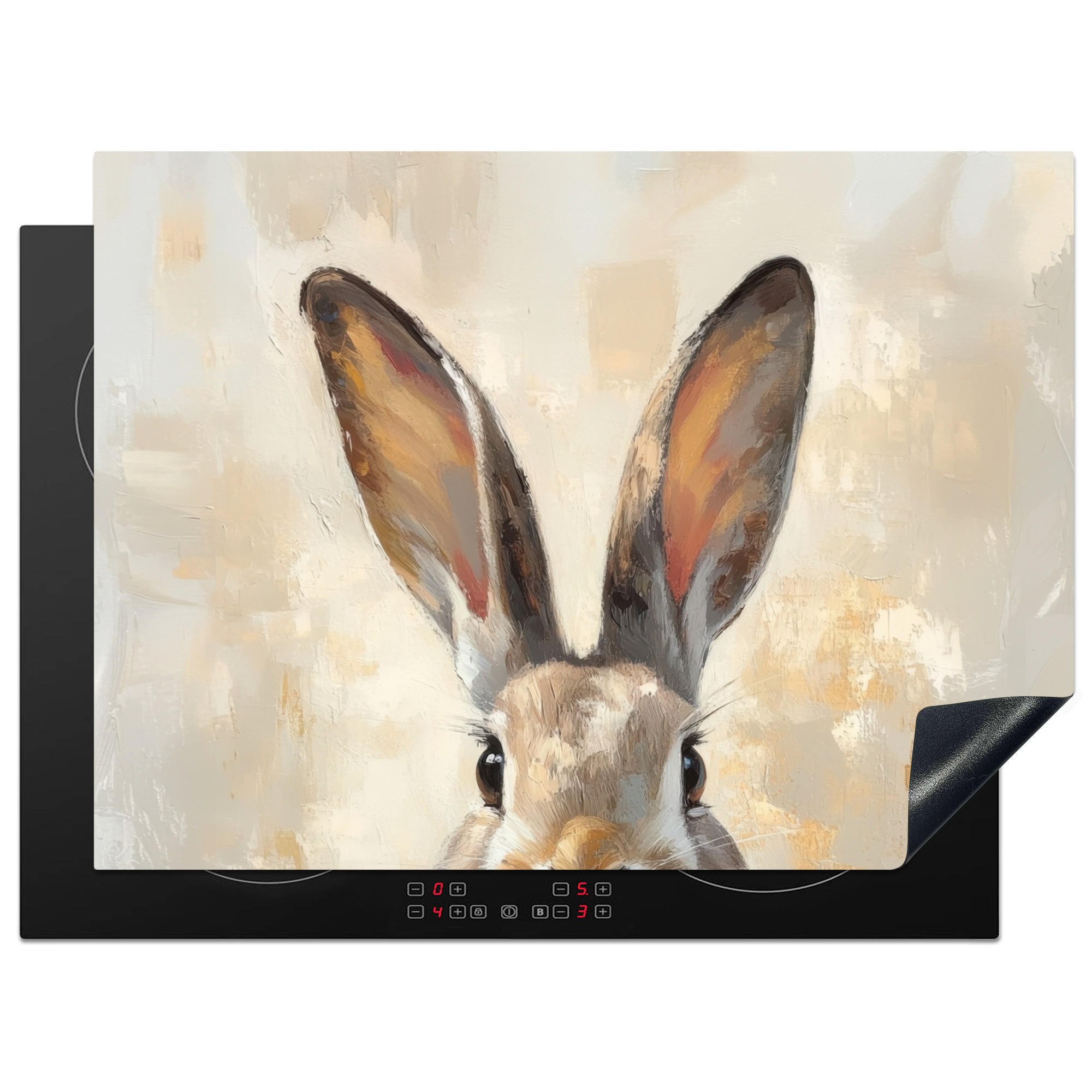 HERDABDECKPLATTE Hase - Ohren - Braun Induktionsmatte 71x52 cm - Beige, Kunststoff (71/52/0.2cm) - MuchoWow