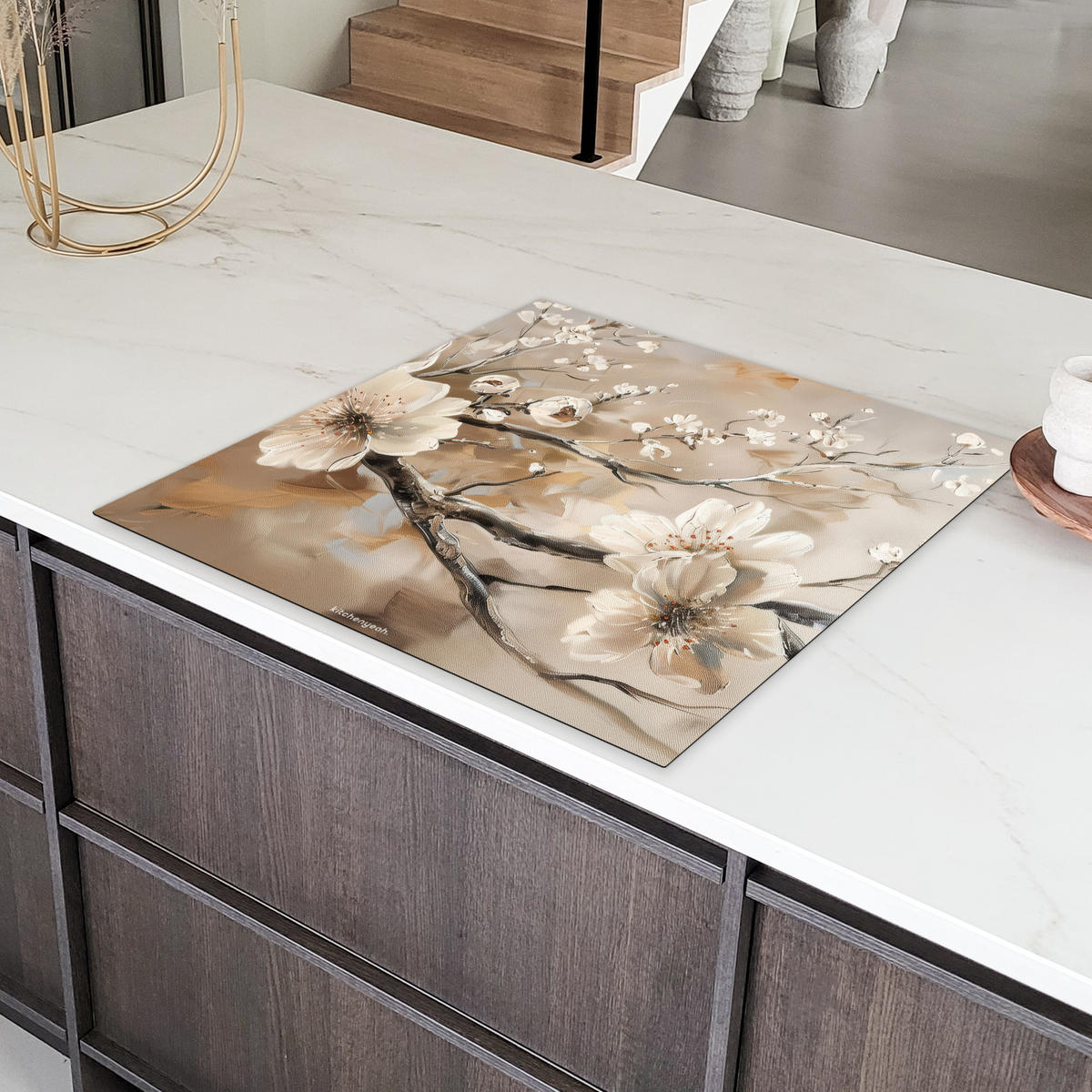 HERDABDECKPLATTE Blumen - Abstrakt - Gemalt - Beige 78x78 cm - Kaschmir, Kunststoff (78/0.2/78cm) - MuchoWow