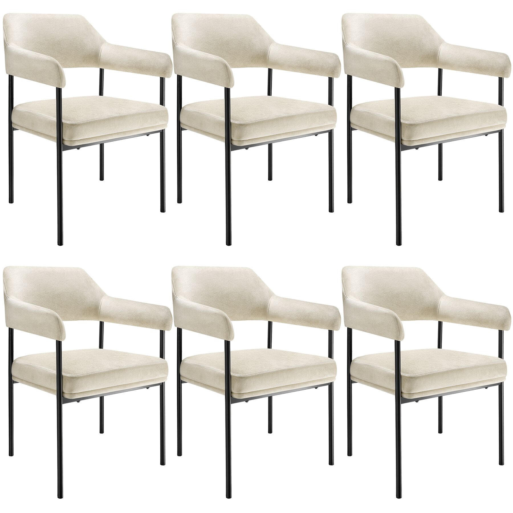 ARMLEHNSTUHL 6er Set Doé 58 x 62 x 85 cm Samtoptik off-white - Weiß/Samtahornfarben, Textil (58/85/62cm) - tectake