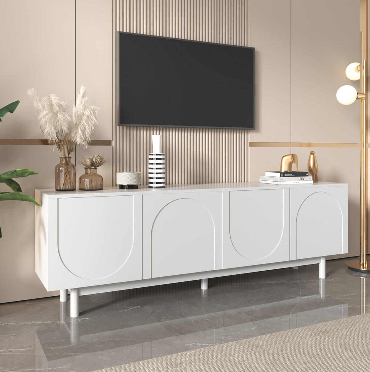 TV-SCHRANK in Weiß mit 4 Türen und verstellbaren Einlegeböden 175/38/56 cm - Weiß, Holzwerkstoff (175/56/38cm) - Redom