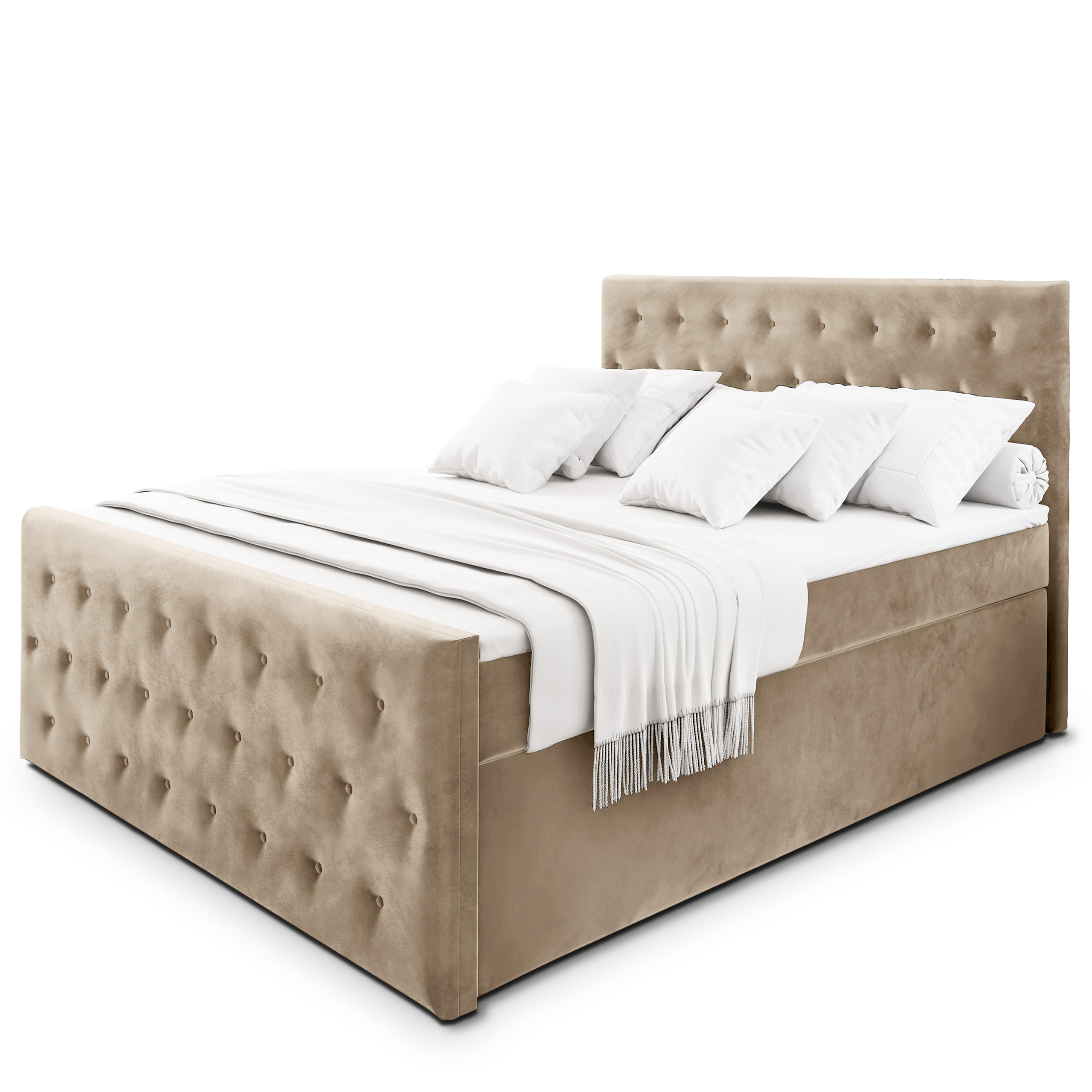 BOXBETT FONDI 180x200 cm mit Matratze und Topper - Beige - Beige, Holz (180/200cm) - MASSENO