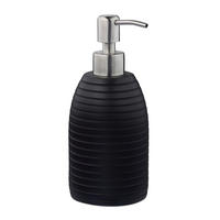 SEIFENSPENDER Schwarz Polyresin geriffelt Edelstahlpumpe 300 ml - Schwarz, Kunststoff/Metall (8/18/8cm) - Relaxdays