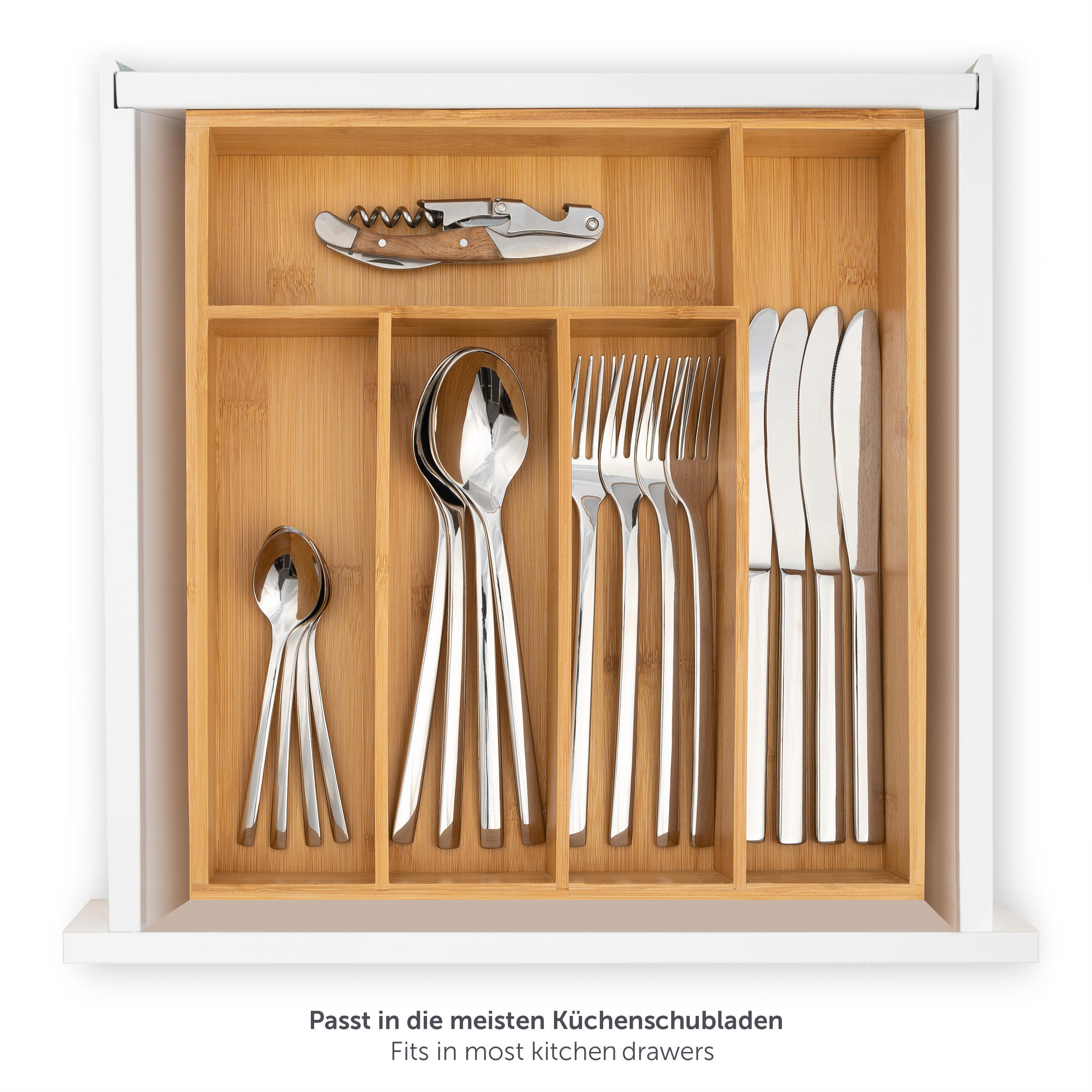 BESTECKKASTEN 27/30 cm, 5 Fächer, Bambus - Eichefarben, Holz (27/5/30cm) - Blumtal