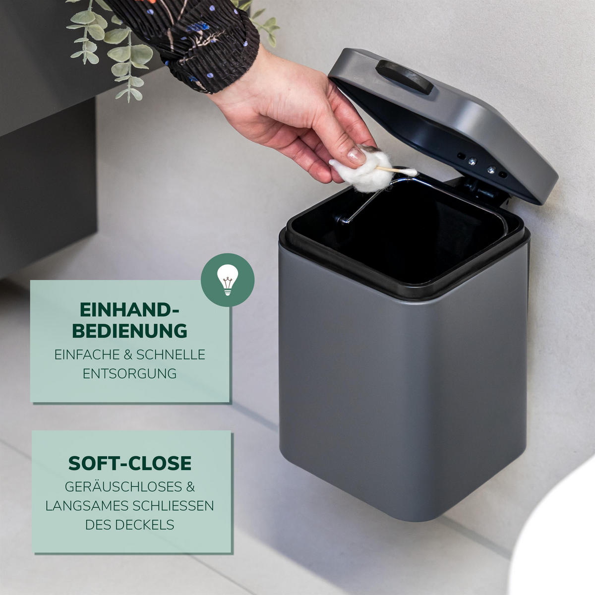 WAND-KOSMETIKEIMER, grau - Grau, Metall (16/24/23cm) - bremermann