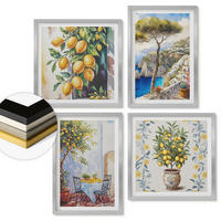 WANDBILDER 4er Set - 50x50 cm & 40x60 cm Silberner Rahmen - Zitronenbäume am Meer - Silberfarben, Kunststoff (50/50cm) - ArtPrintCave