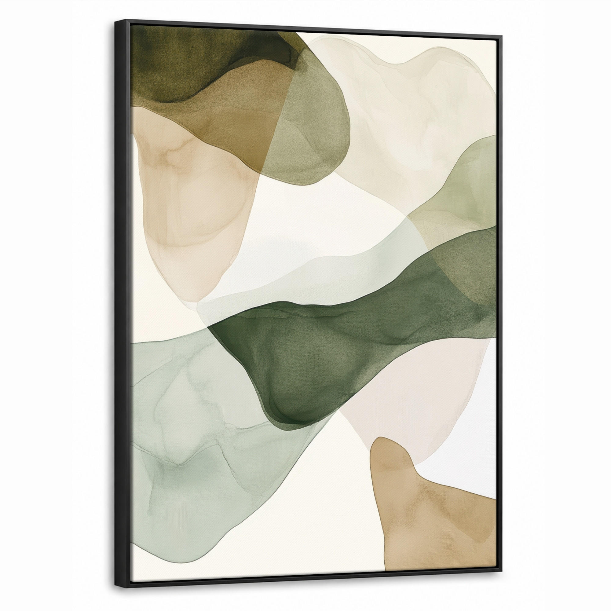 LEINWAND Bilder mit Rahmen - Japandi - Abstrakt - Grün - 60x80 - Salbeigrün, Textil (60/80cm) - MuchoWow