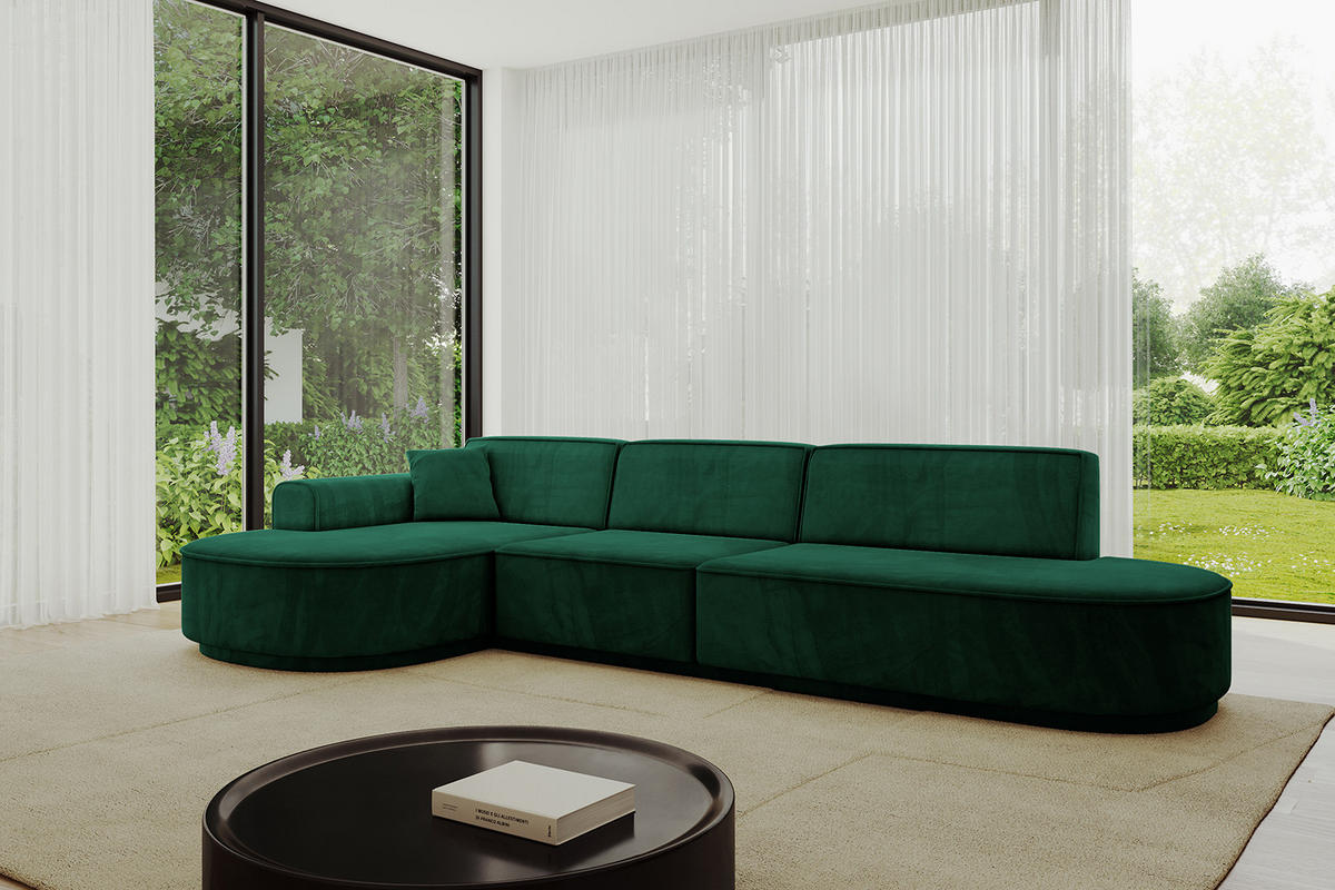 ECKSOFA Ottomane Links MARI-L2-v3 - 328x171x83 cm Grün Velours - Schwarz/Grün, Holzwerkstoff/Kunststoff (328/171cm) - ALTDECOR