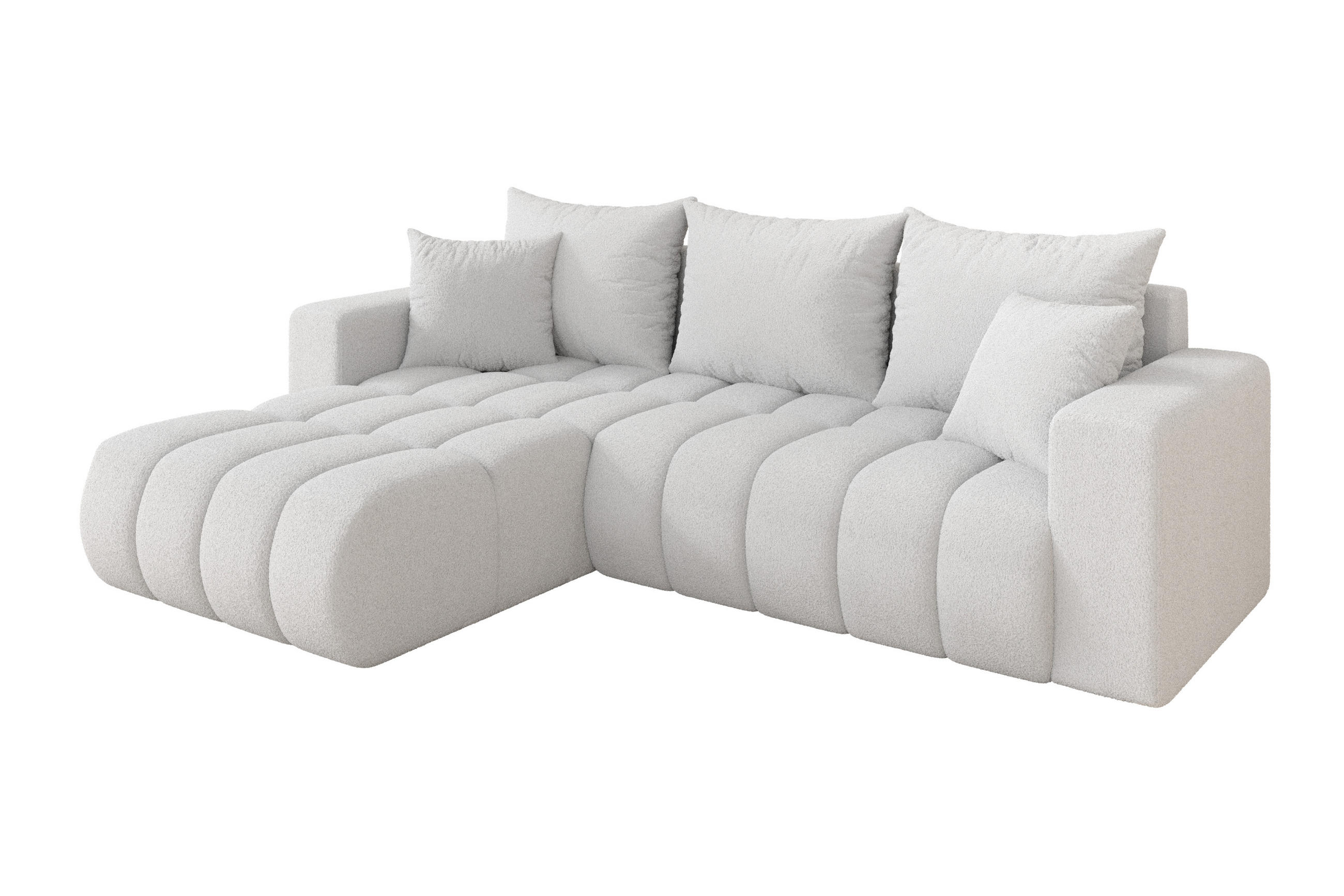 ECKSOFA mit Schlaffunktion Ottomane Links MILA-L-v1 277x195x86 Weiß Bouclé - Schwarz/Weiß, Holzwerkstoff/Kunststoff (277/194cm) - ALTDECOR