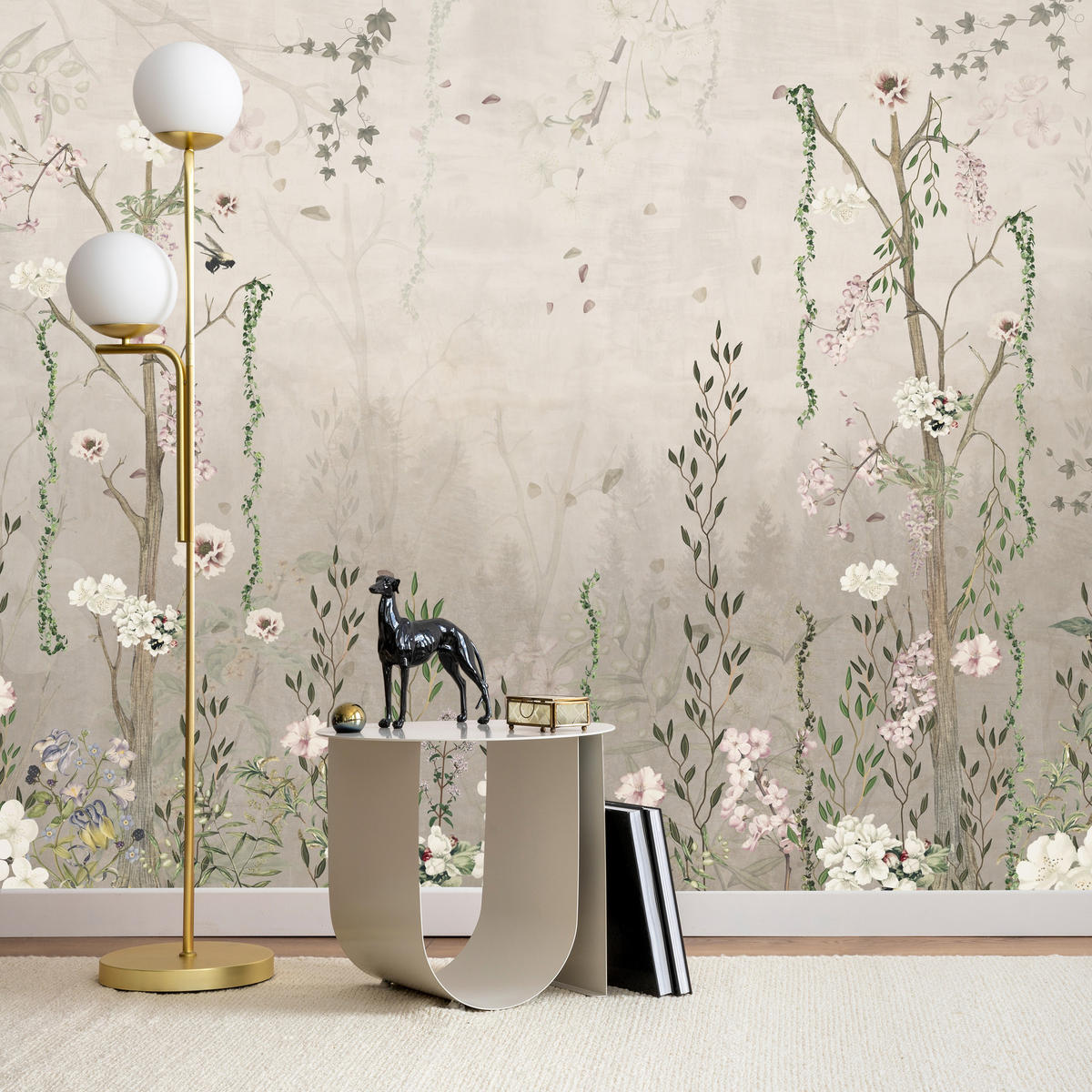 FOTOTAPETE für Wohnzimmer Vintage Blumenwiese Wildblumen Natur 500x350 - Beige/Braun, Papier (500/350cm) - Muralo