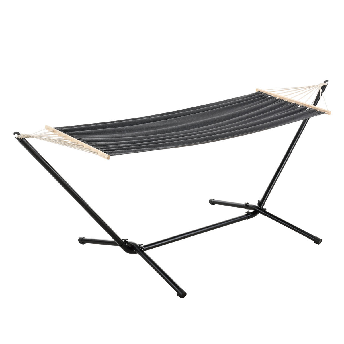 HÄNGEMATTE Surte - Dunkelgrau/Schwarz, Textil/Metall (300/105/100cm) - [en.casa]