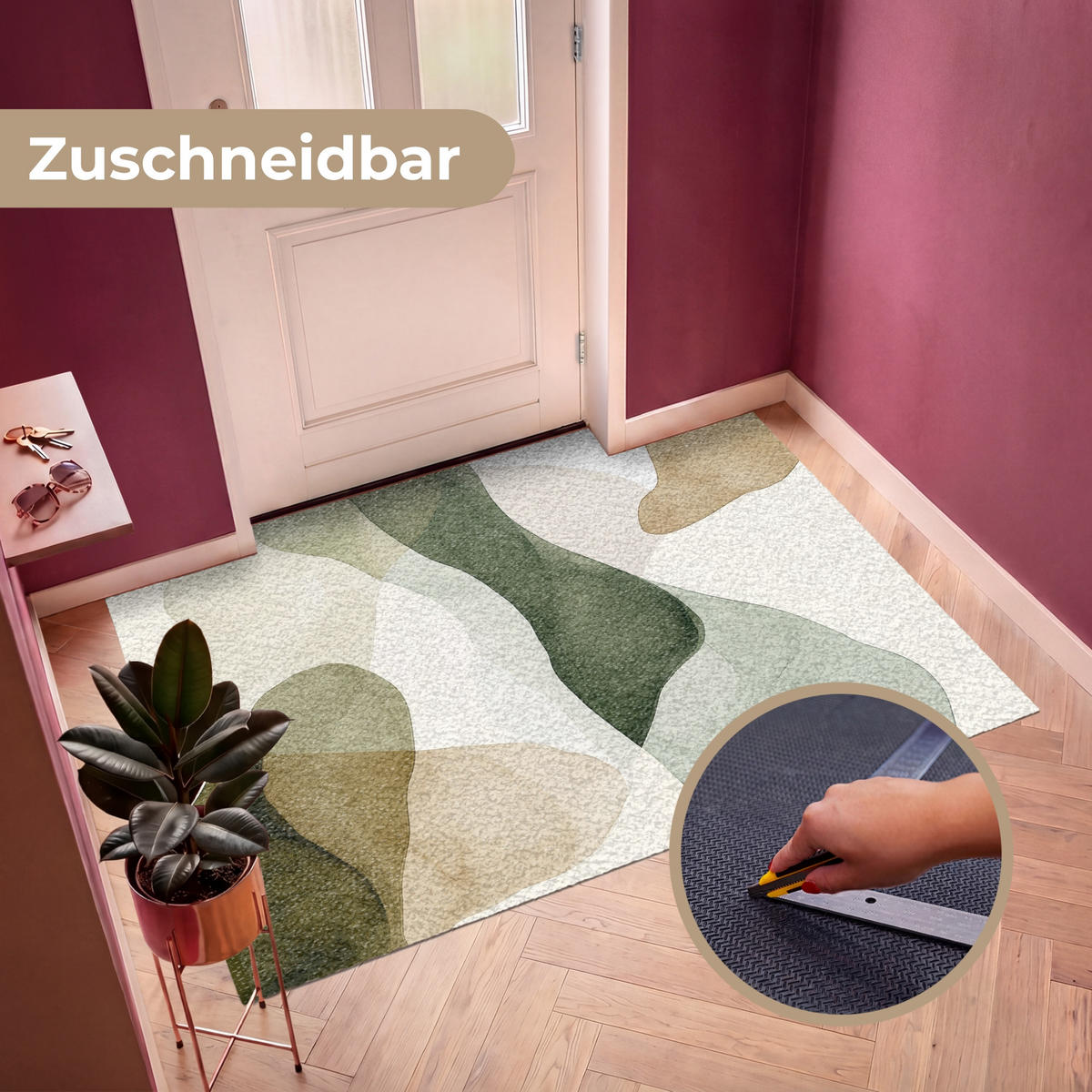 FUSSMATTE Japandi - Abstrakt - Grün Schmutzfangmatte 180x120 cm - Multicolor, Kunststoff (180/120cm) - MuchoWow