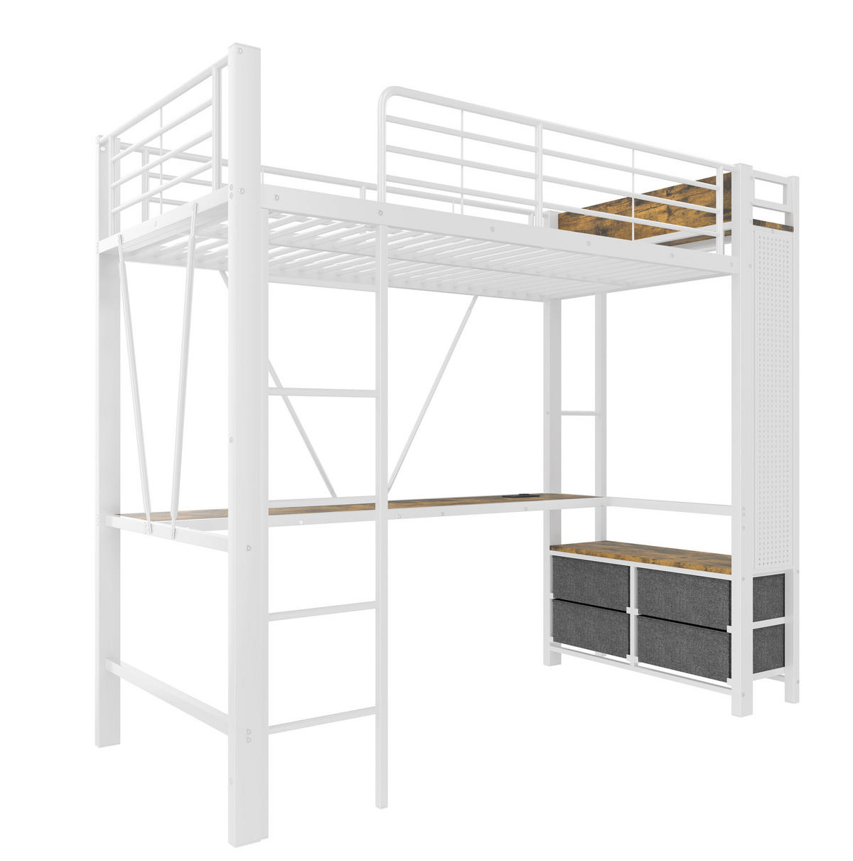 HOCHBETT 90/200 cm Weiß aus Metall mit Schreibtisch - Weiß, Metall (90/200cm) - OKMYHOME