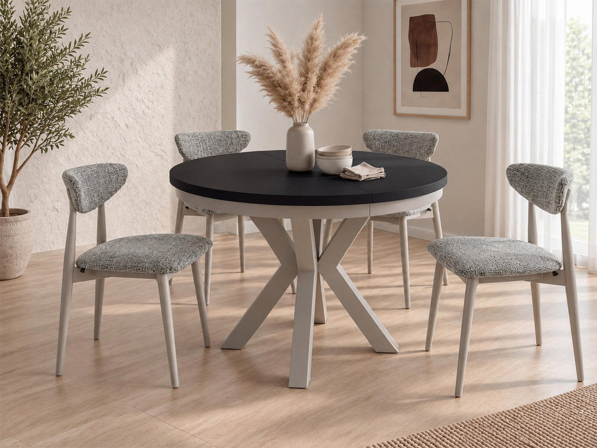 ESSTISCH Clara Grau-Beige runder ausziehbarer, Schwarz 100-180/100/76 cm - Schwarz/Grau, Holzwerkstoff/Metall (100/176/76cm) - WFL GROUP