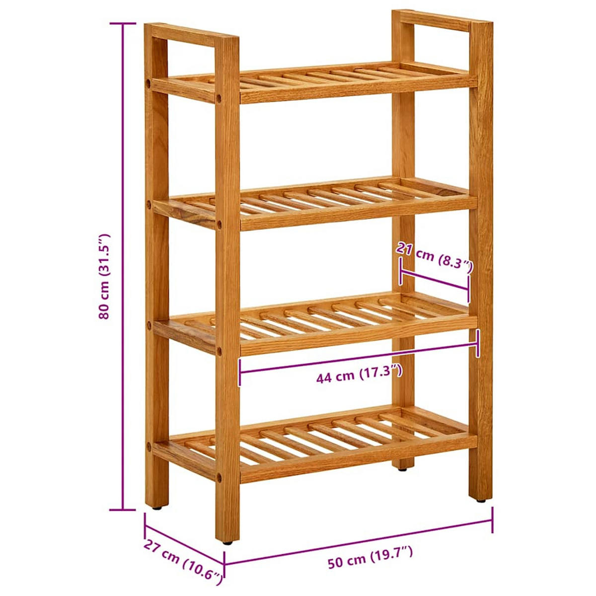 SCHUHREGAL Mit 4 Etagen 50/27/80 Cm Massivholz Eiche - Braun, Holz (50/80/27cm) - vidaXL
