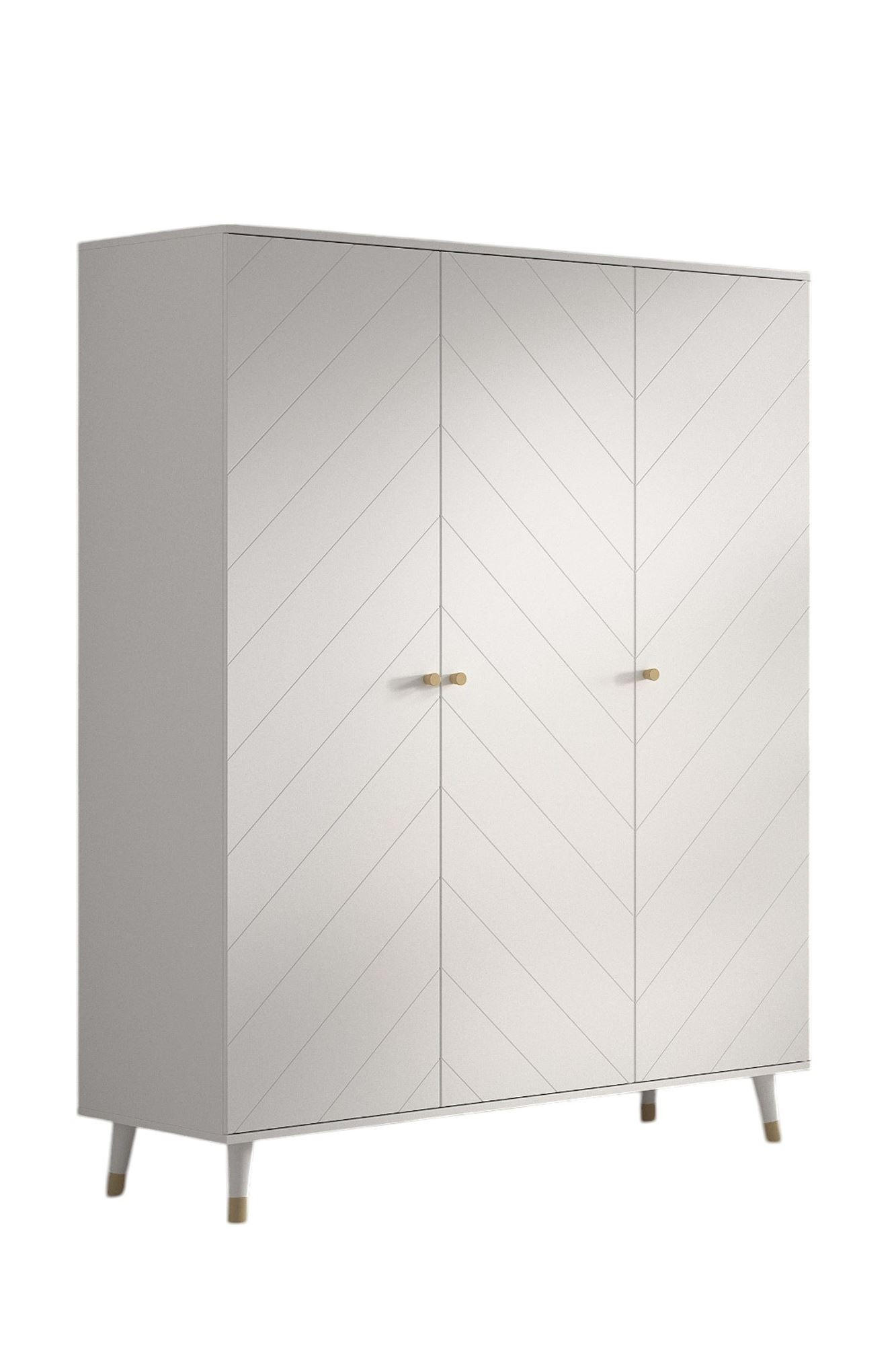 KLEIDERSCHRANK Kamillah 150x59x200 mit 3 Türen aus MDF in Satin Weiß - Weiß, Holzwerkstoff (150/200/59cm) - 58aufmkessel
