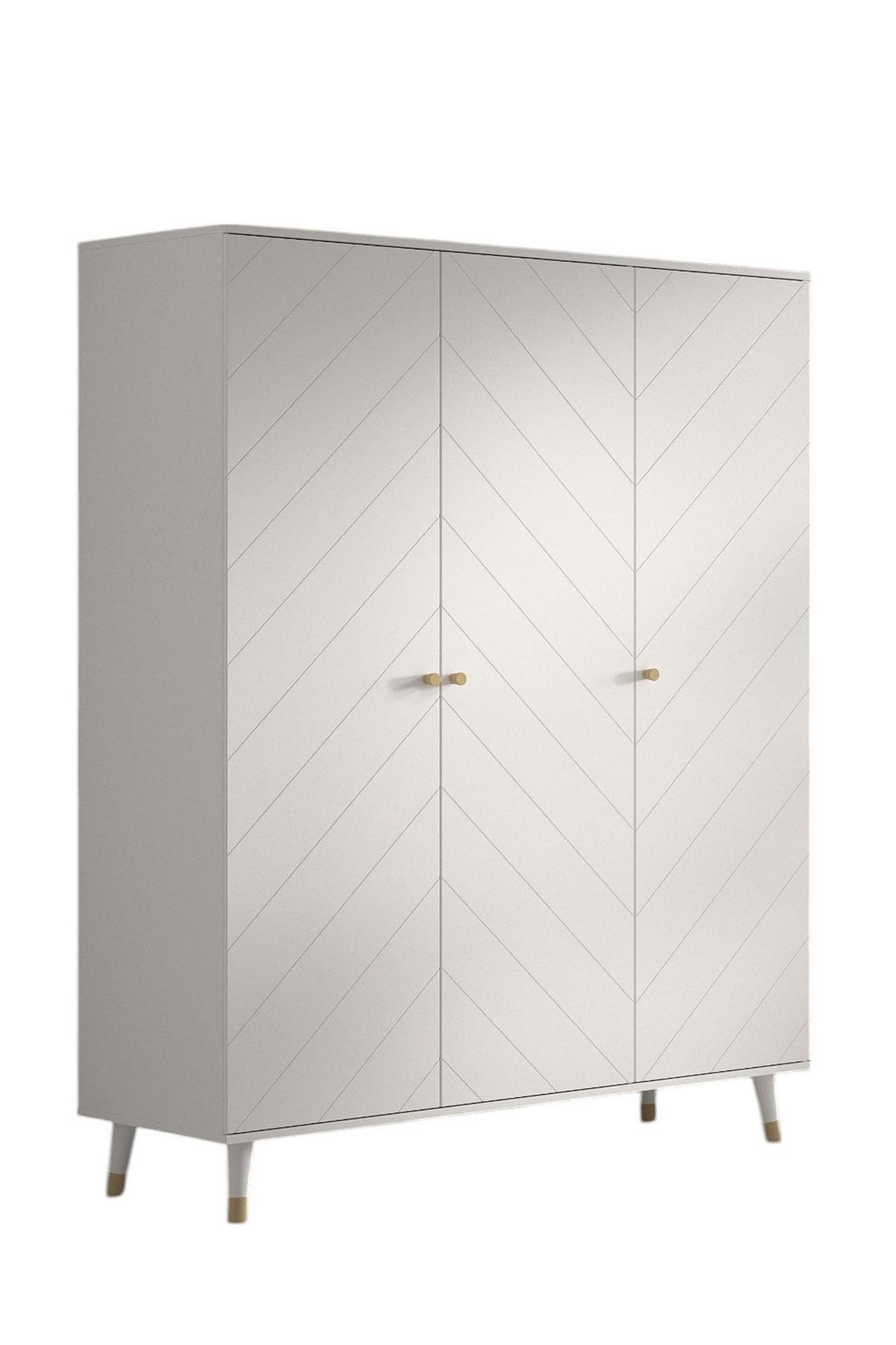 KLEIDERSCHRANK Kamillah 150x59x200 mit 3 Türen aus MDF in Satin Weiß - Weiß, Holzwerkstoff (150/200/59cm) - 58aufmkessel